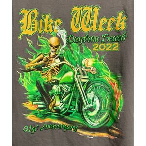 Bike Week Daytona Beach 2022 T Shirt Motorcycle Flames Skeleton Size XL